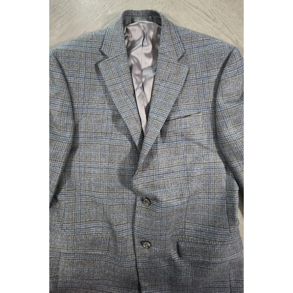 Lauren Ralph Lauren Mens 39R Wool Blazer Grey Blue‎ Plaid 2 Button Sport Coat